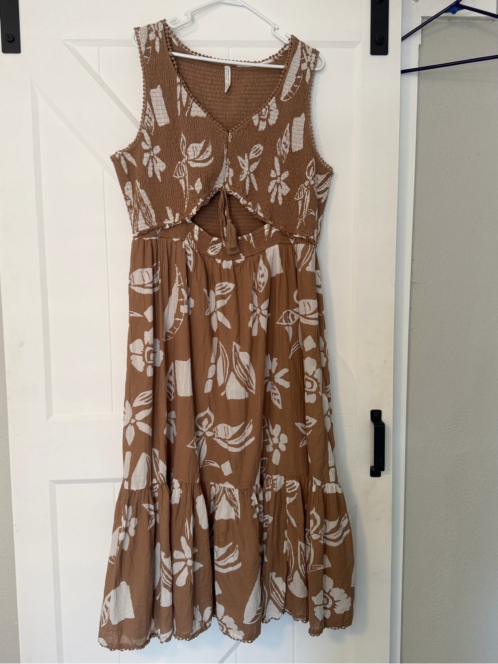 American Eagle XXL Floral Smocked Maxi Dress Brown Boho Sleeveless Cutout